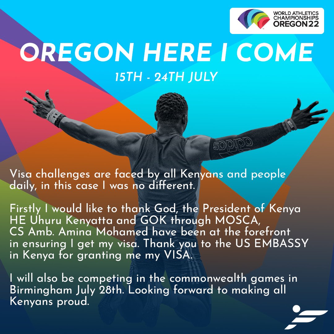 Ferdiomanyala's tweet photo. Onto the next flight🛫🛫 to Oregon.
Am positive that I will compete. 
Thanks so much for your support and prayers. https://t.co/dEuMygijjh