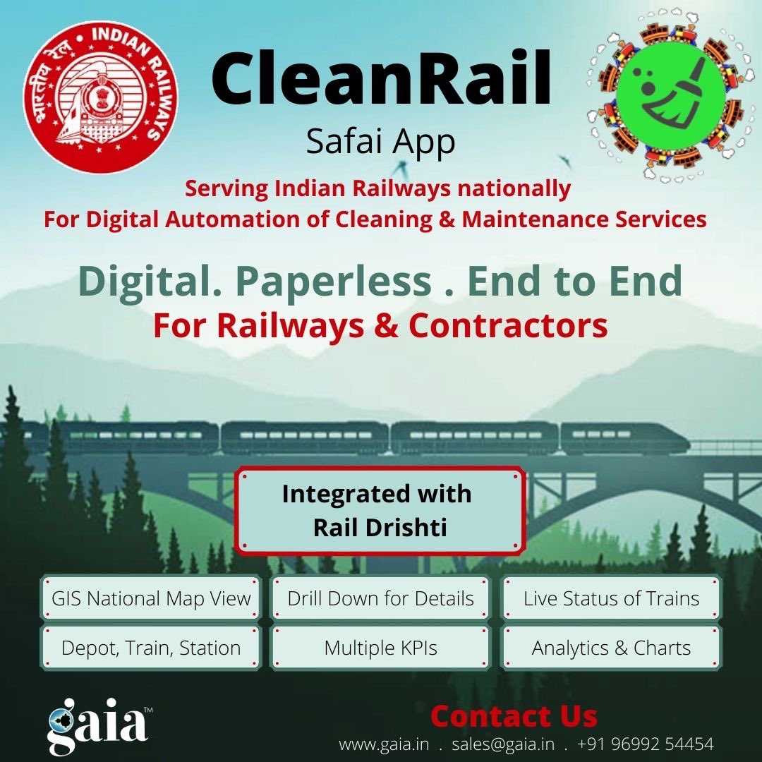 GaiaDotin's tweet photo. @CleanRail🚂 One stop solution for digital automation of cleaning &amp; maintenance service in Indian trains.
Paperless &amp; End to End solution for railway authorities in OBHS. @DRMJodhpurNWR @RailMinIndia 
#IndianRailways #Workforce #CleanTrains #PassengerFeedback #SwachhBharat https://t.co/fxDMINifIW