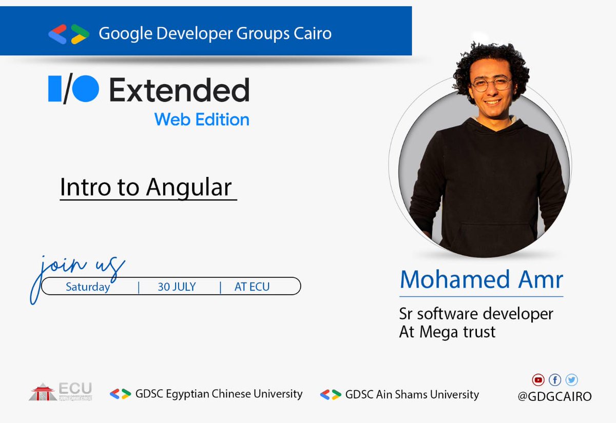 GDGCairo's tweet image. So It&apos;s time to introduce our Next Speaker  

@Devmohamedamr will take us in a journey to tell us about Angular and other spa  Also Why angular? 🙌

Registration link :👇
forms.gle/vT5LBh11HAZi19…

#GDGCairo #IOExtended22 #IOExtendedWebEdition #IOExtended22Cairo #GoogleIO2022