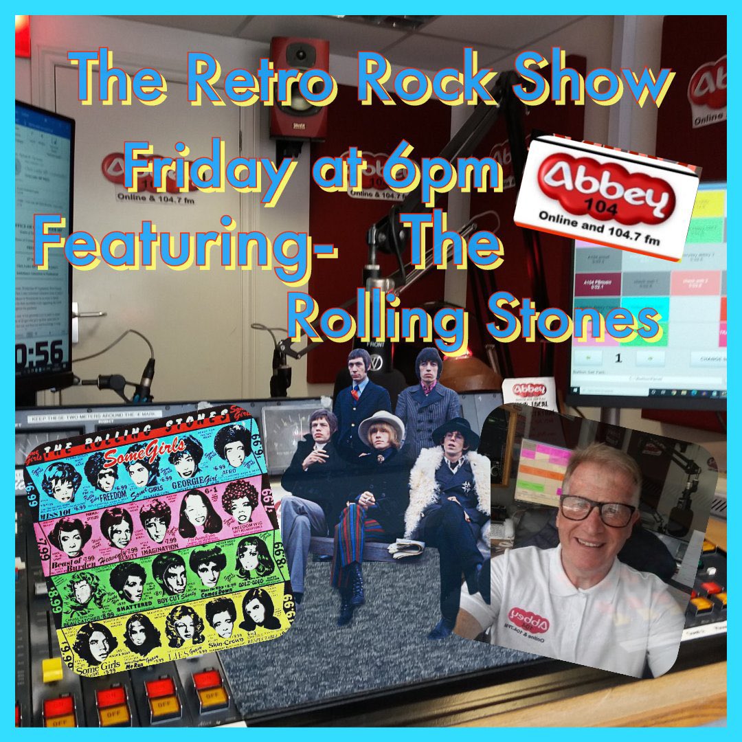 Join me Live on Friday evening at 6pm on <a href="/Abbey_104/">Abbey104</a> for this weeks edition of the Retro Rock Show
To celebrate the music of the <a href="/RollingStones/">The Rolling Stones</a> 60 years &amp; still going strong
The whole Show is dedicated to their brilliant music
Broadcasting on FM &amp; online abbey104.com👈