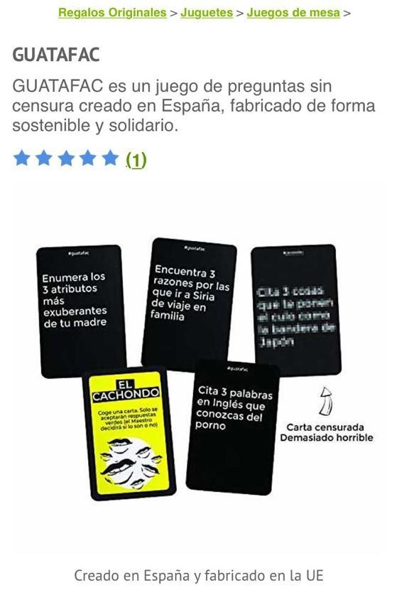 NuriaCSopena's tweet photo. ⛔A #Guatafac le llaman juego.
⚠️Sus cartas son violencia machista:
Puedes escoger : "follar a tu madre", "correrte en la cara de tu hermana" o "drogar a una amiga".
@el_pais lo recomienda.
Lo venden como sostenible y solidario (con el patriarcado).
Me bajo del mundo. https://t.co/MH8IRkpah8