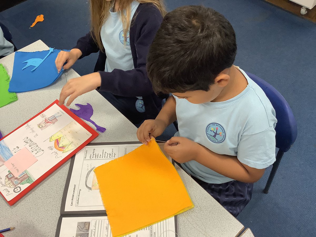 year3wja's tweet photo. Year 3 continued to  practise their sewing technique to create a giraffe bag. They are carefully following their designs to hopefully create some amazing giraffe merchandise! 🪡🧵🦒@whitchurchCEFed @WhitchurchJun #wjadandt https://t.co/JqXWE38rQ1