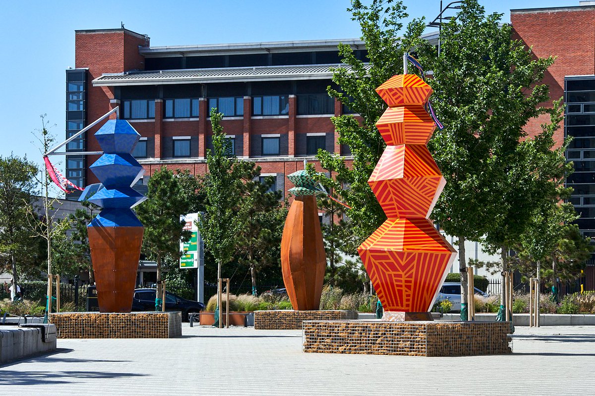 New art in the city! 🎉📣 Alicja Biala’s #MerseysideTotemy, co-commissioned with <a href="/LpoolBIDcompany/">Liverpool Business Improvement District</a>, has been unveiled today at Liverpool’s Pier Head! The work visualises the impact of climate change on Merseyside. Find out more: bit.ly/3z3sJLX #LiverpoolBiennial