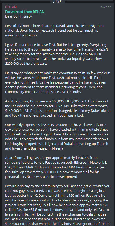 think2016's tweet photo. @cz_binance Please cancel follow @fastswapdex , this is a fraud project, Can't let more people be deceived https://t.co/d3hSl24Kxg