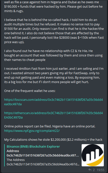 think2016's tweet photo. @cz_binance Please cancel follow @fastswapdex , this is a fraud project, Can't let more people be deceived https://t.co/d3hSl24Kxg
