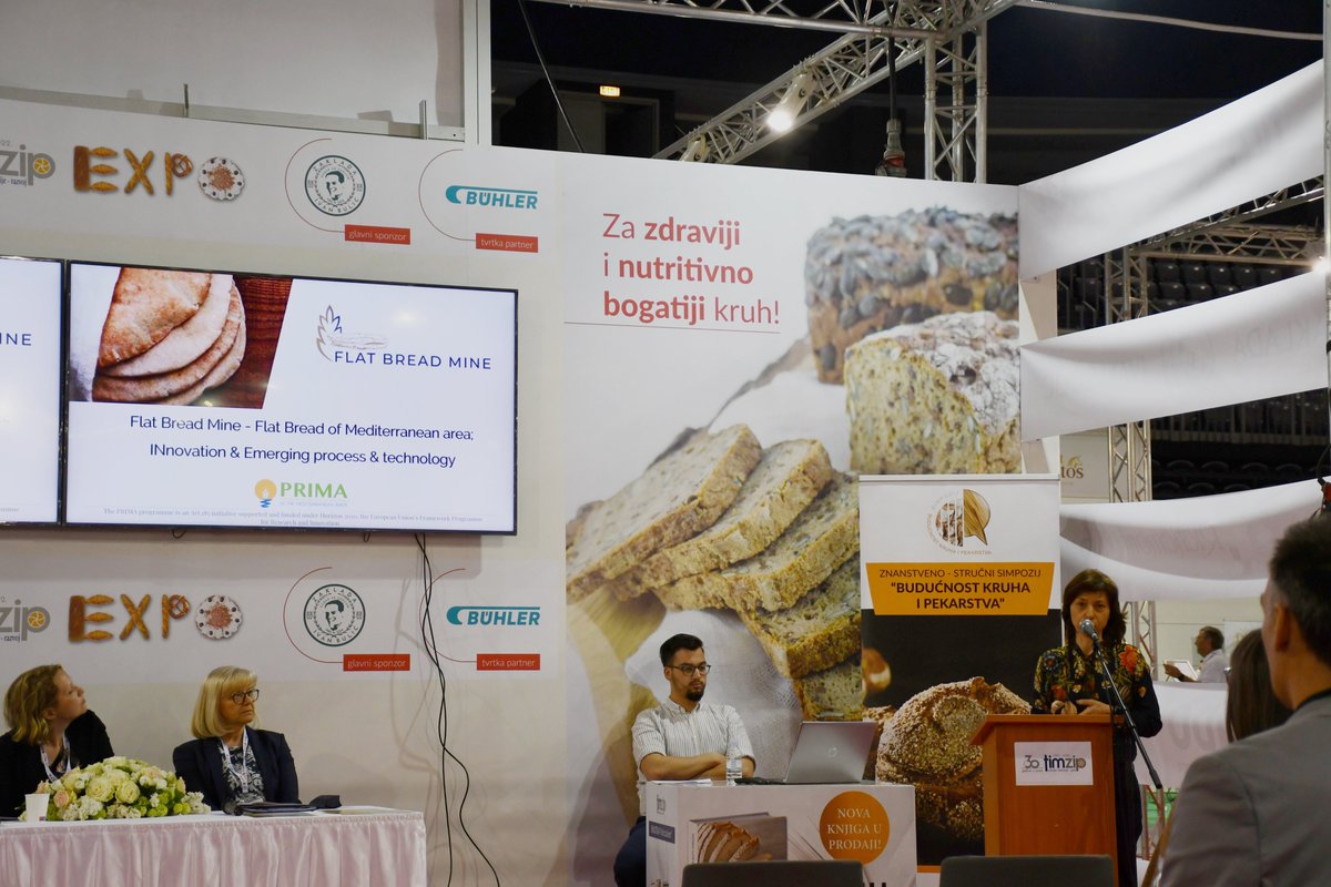Flat_Bread_Mine's tweet photo. Our Croatian partner Ass. Prof. Novotni from University of Zagreb gave a talk about the tradition & innovation in the Mediterranean flatbread on the 28 April 2022 at the Croatian bakery fair EXPO - THE FUTURE OF BREAD & BAKERY, Zagreb.
#flatbreadmine #flatbread #primaproject https://t.co/SNDDybzXCz