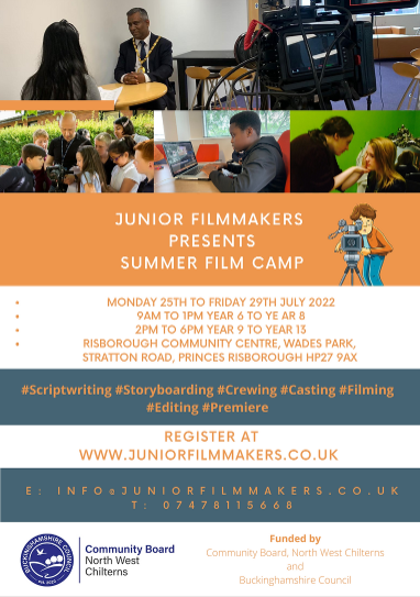 Do you know a young person interested in film making - whether that be script writing, casting, filming or editing? 

Junior Film Makers are running a summer film camp in Princes Risborough.

Registration details below! 
#YouthActivities #SummerHolidays