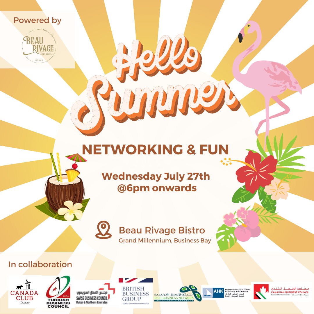 swissbcuae's tweet image. Here for the summer? ☀️ Join us for a networking evening, alongside members and guests from other Business Councils.
.
.
.
#networkingisfun #networkingisfundamental #networkingindubai #businesscouncils #summervibes #dubai #dubailife #swissbusinesscouncil #networkingevent
