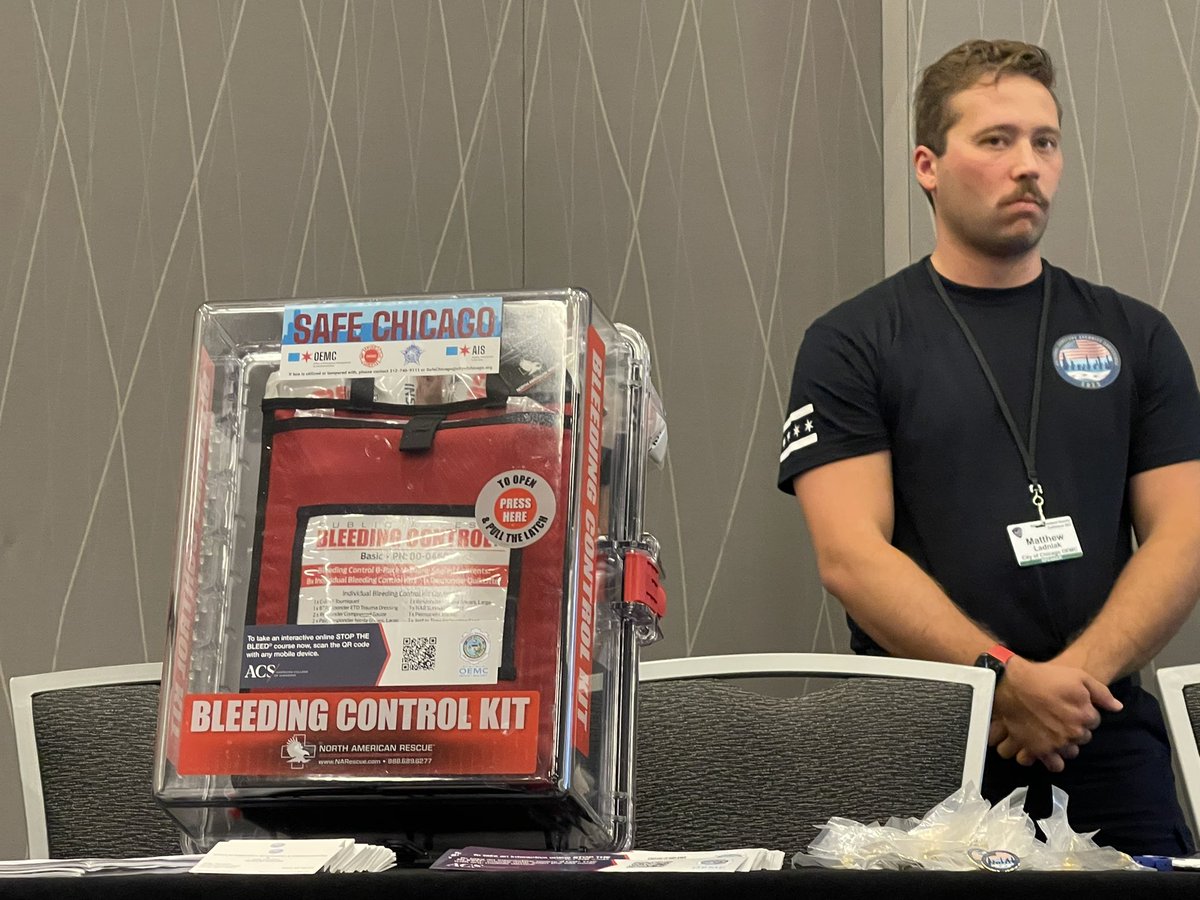 xtremetraveler's tweet photo. Matthew Ladniak &amp; Kaila Lariviere shared the steps that went into rolling out the Safe Chicago program to place Bleeding Control Kits &amp; to train everyone in their municipal workforce #NHSC2022 #Safety #PublicHealth #Prevention #DisasterPreparedness #MassCasualty @stopthebleedpro https://t.co/m2w365ptQj