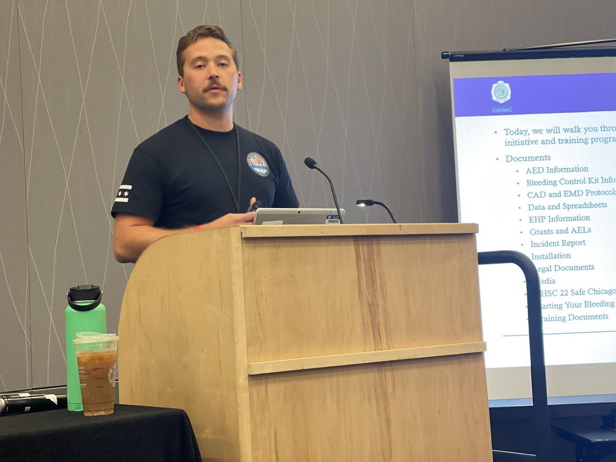 xtremetraveler's tweet photo. Matthew Ladniak &amp; Kaila Lariviere shared the steps that went into rolling out the Safe Chicago program to place Bleeding Control Kits &amp; to train everyone in their municipal workforce #NHSC2022 #Safety #PublicHealth #Prevention #DisasterPreparedness #MassCasualty @stopthebleedpro https://t.co/m2w365ptQj