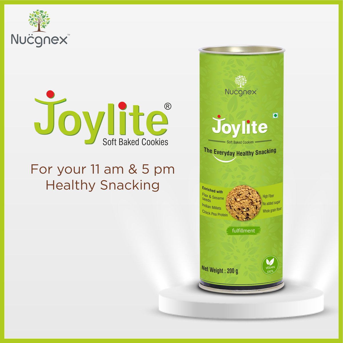 Binge snacking is now 100% vegan, healthier and guilt-free!

Joylite, sugar-free cookies are made of whole grains, millets, flaxseeds, sesame seeds, & chickpea protein that make them protein and fibre dense.

#Nucgnex #NucgnexLifescience #CellularNutrition #JoyliteCookies