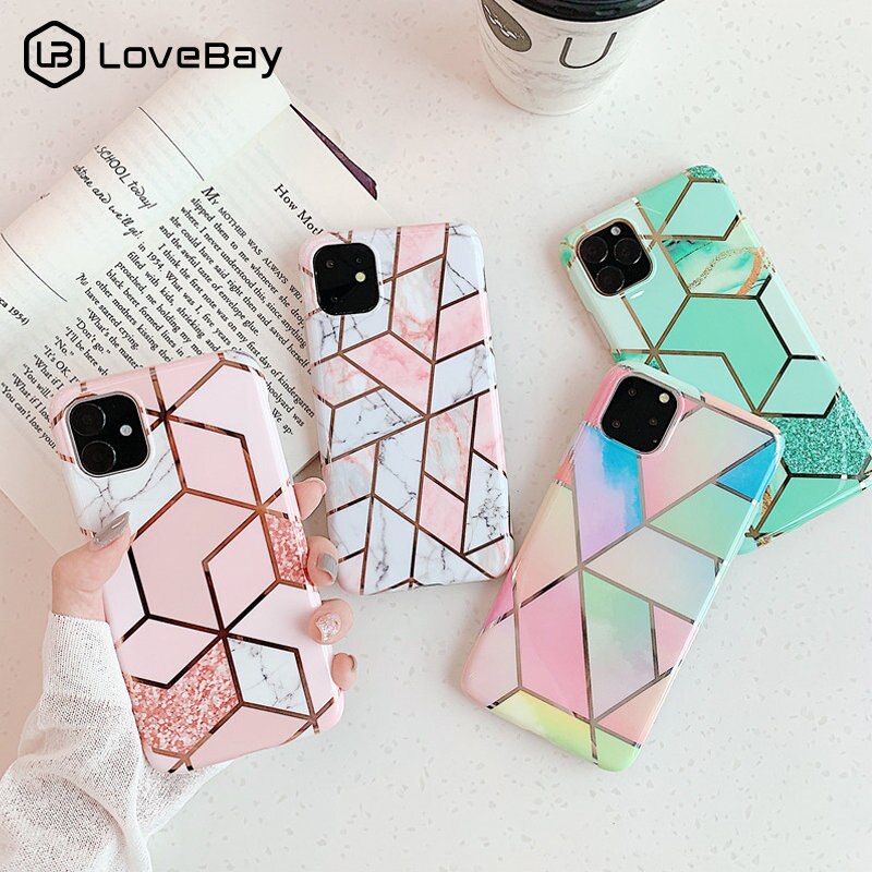 #climate Electroplated Geometric Marble Texture Phone Case For iPhone 11 12 Pro Max 8 7 6 6s Plus X XR XS Max SE 2020 Soft IMD Back Cover episson.com/product/electr…