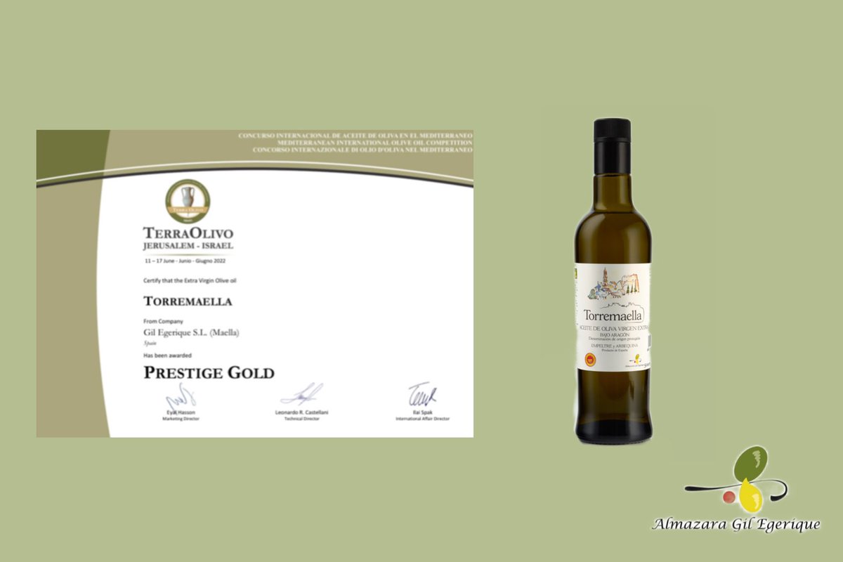 Hemos sido premiados en <a href="/terra_olivo/">TERRAOLIVO IOOC</a> uno de los Concursos Internacionales más importantes y q es especial por el cariño q siempre ha mostrado con la variedad Empeltre. El Torremaella DOP recibe la Medalla Prestige Gold. Muchísimas gracias!
<a href="/DOPAceiteBA/">AceitedelBajoAragon</a> <a href="/aragonentumesa/">PonAragónentumesa</a> <a href="/AIAA2/">Alimentos y Bebidas de Aragón-AIAA</a>