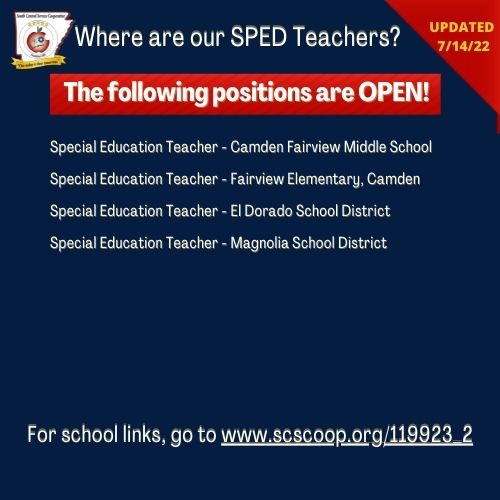 SCSCmentoring's tweet photo. South Arkansas schools still have several open teaching positions. https://t.co/lf70YSkC02