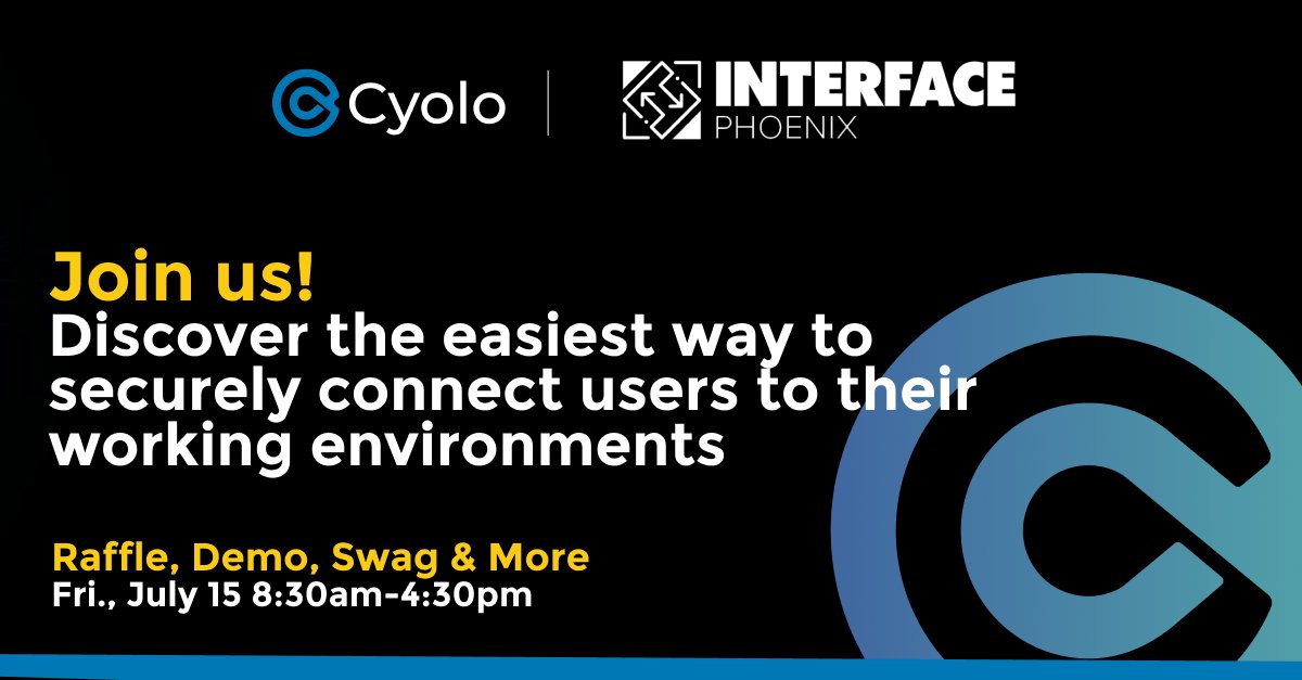 Cyolo_Security's tweet photo. Heading to #Interface2022 in Phoenix tomorrow? We'd love to meet you and talk identity-based access! https://t.co/VSkeAEUkTK
@interface2022 #SecureAccess #SecureConnectivity #ZTNA https://t.co/t3U206T13S