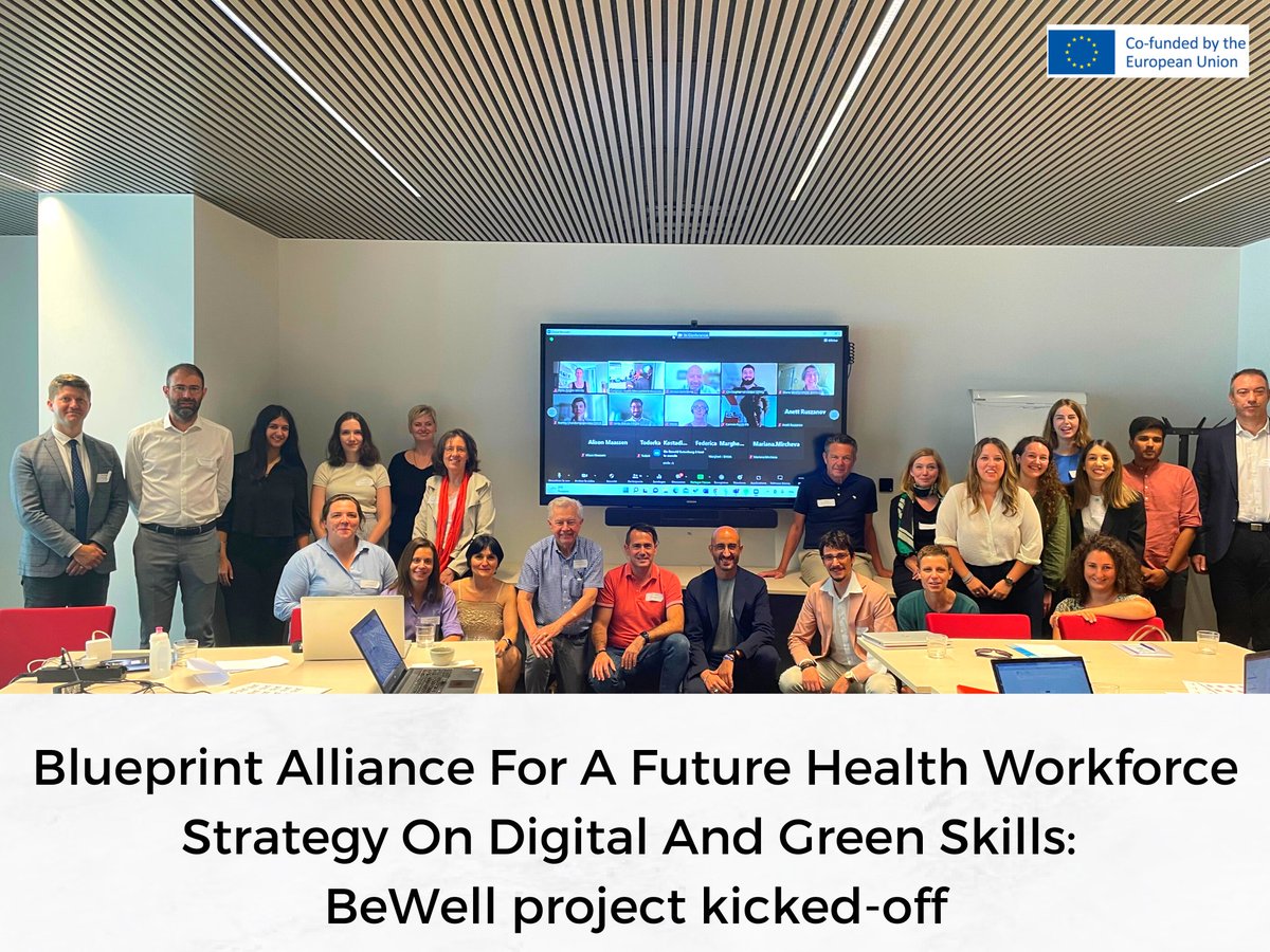 BeWellProjectEU's tweet image. We are proud to kick-off #BeWellEU project - blueprint alliance for a future health workforce strategy on digital &amp;amp; green skills. We're @EUErasmusPlus project w/ 24 partners from 11 countries, led by @EHMAinfo. 

Follow us for the updates on our work over 4 years &amp;amp; get engaged!⭐️