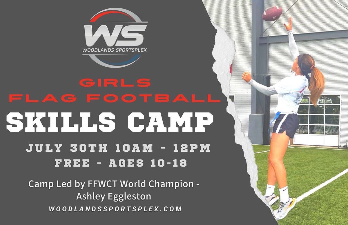 HouGirlsFlag's tweet photo. Free Girls Flag Football Skills Clinic led by: 
Ashley “Eggz” Eggleston - FFWCT World Champion MVP 

Crystal Daniel’s - US Women’s National Flag Football player 

#femalesinflag #nflflag #FlagFootball 
#FREE #sports https://t.co/nAiGtQZUt5