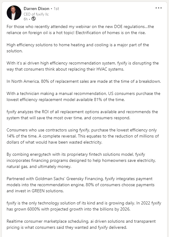 fyxifypro's tweet photo. If weren't able to attend fyxify's The Future of HVAC: Upcoming DOE Regulatory Changes and the Industry Impacts live webinar with our founder CEO, Darren Dixon, to access the recording, visit https://t.co/2ZPxvfZ7f3 https://t.co/lopSLH8YkH