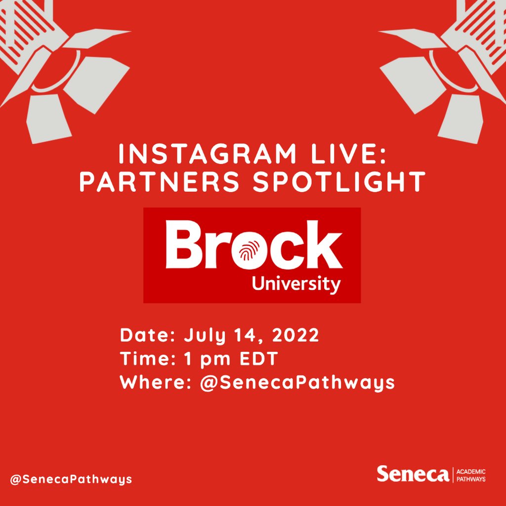 SenecaPathways's tweet image. Do you want to continue your education at Brock University? 🎒⁠
⁠
We will be hosting an Instagram Live with Brock University to talk about your pathway options!
⁠
Date: July 14 (today) ⁠
Time: 1 p.m. EDT⁠
⁠
Join us here: instagram.com/senecapathways/⁠
⁠
#SenecaPathways
