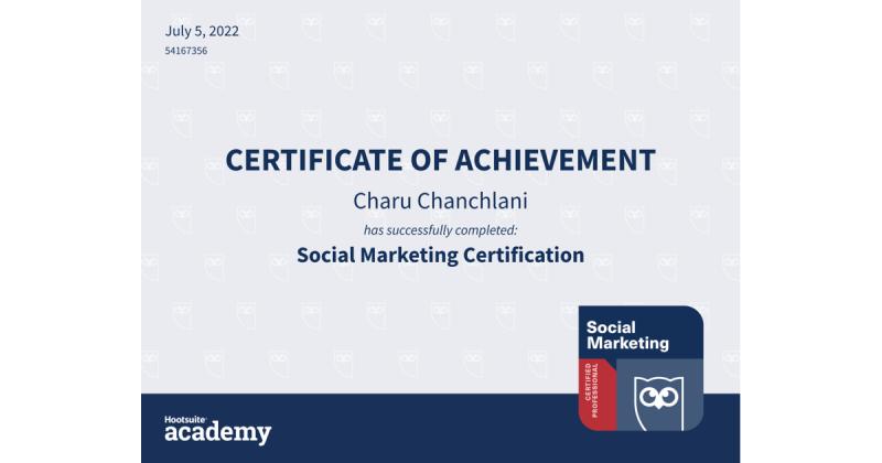 Charu8941's tweet photo. Successfully completed the Social Marketing Course by Hootsuite Academy! It is definitely a course worth putting your time into.

#MARK1051 #socialmarketing #socialmedia #hootsuitecertified https://t.co/OZSaLTa2V3