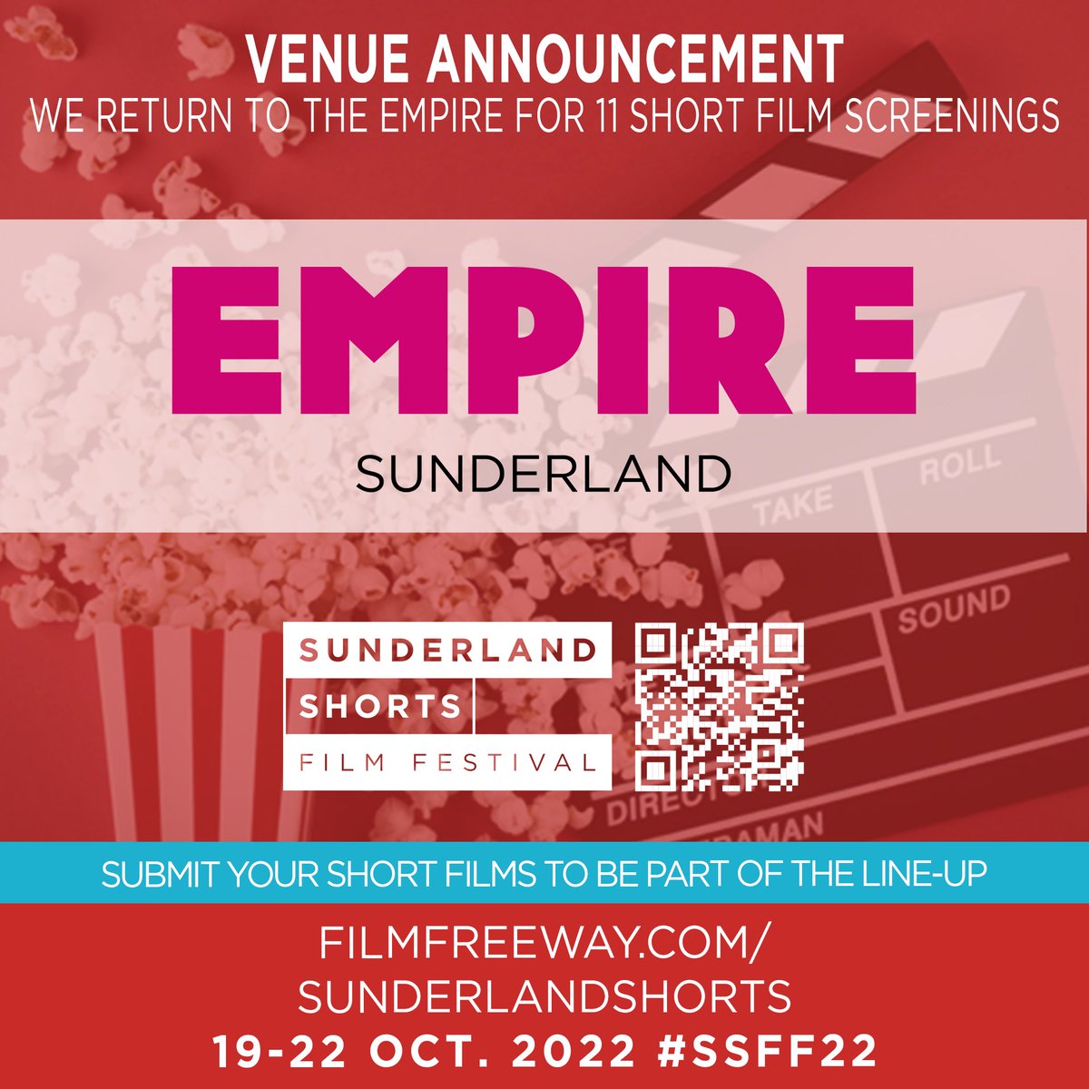🍿 VENUE ANNOUNCEMENT 🍿

Popcorn at the ready! We can't wait to be back at @EmpireCinemas Sunderland for 11 short film screenings this year 🎬

Want your film to be part of the line-up? Submit today &amp; save with the offer code 25SSFF22 ▶️ Filmfreeway.com/SunderlandShor…