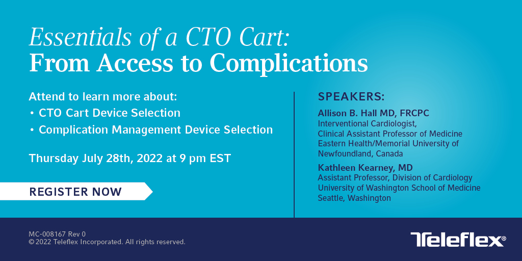 TeleflexCardiol's tweet photo. Want to learn about the essentials needed for your CTO cart? Join our upcoming webinar with Drs. Allison Hall and Kathleen Kearney as they discuss CTO device cart selection and complication management device selection. Register Now! https://t.co/WEoJCFdbsn https://t.co/mQGA4CHVj9