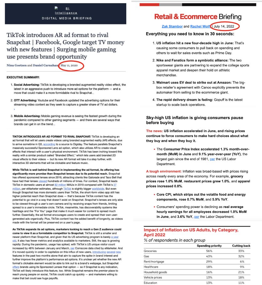 zdwigder's tweet image. #Digestibility has been a big focus for us—it doesn&apos;t matter if you write great research if clients can&apos;t get insights quickly &amp;amp; easily. 

Here are our daily briefings, roughly 2 years apart.