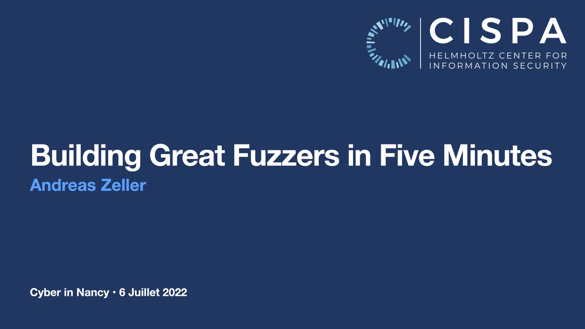 AndreasZeller's tweet image. Vive le fuzzing! La semaine dernière, j&apos;ai donné une conférence sur le fuzzing à Nancy – «Building great fuzzers in five minutes»  Si jamais vous avez voulu m&apos;entendre parler français, profitez des premières minutes; the rest is in English :-) ultv.univ-lorraine.fr/video/12395-cy…