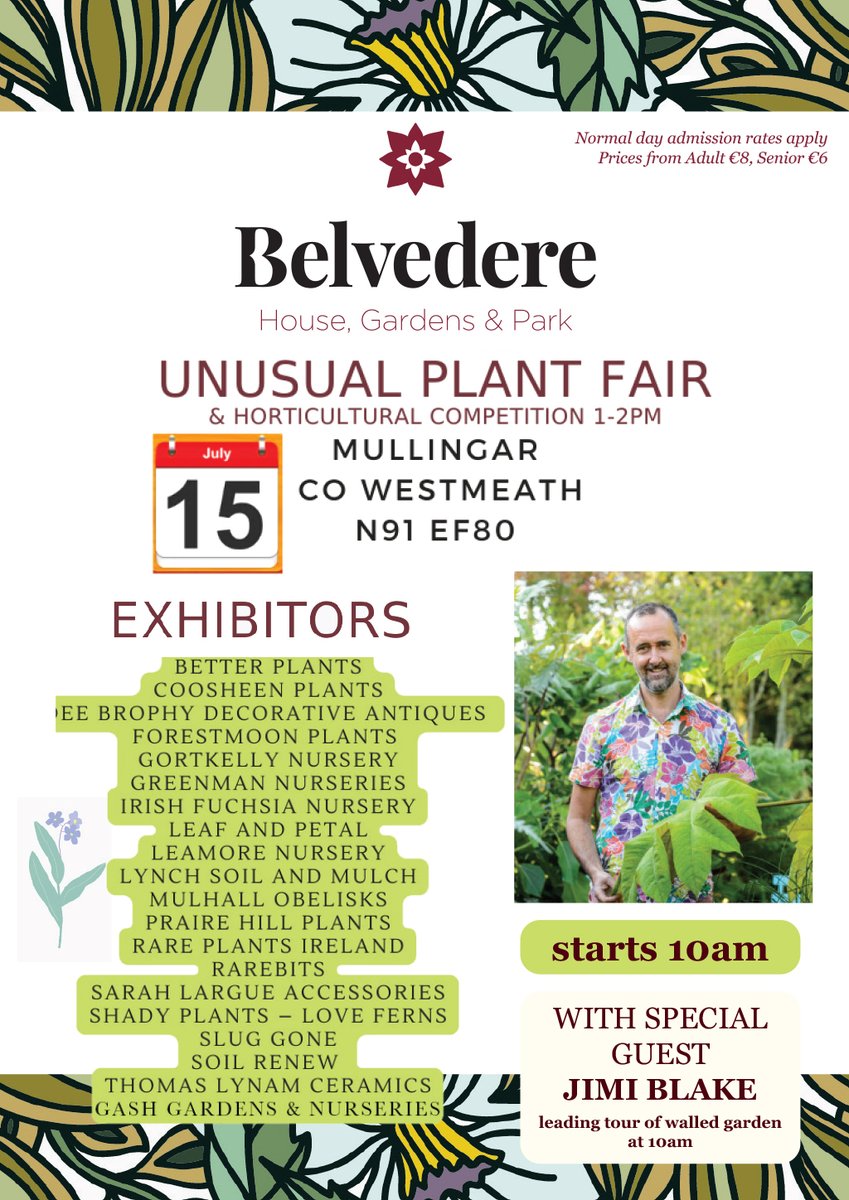Not long now until our Unusual Plant Fair at #Belvedere. Normal admission applies. Book tickets in advance at belvedere-house.ie. Join us from 10am. @si_cafes #JimiBlake @LoveWestmeath #Mullingar #plantfair #gardening