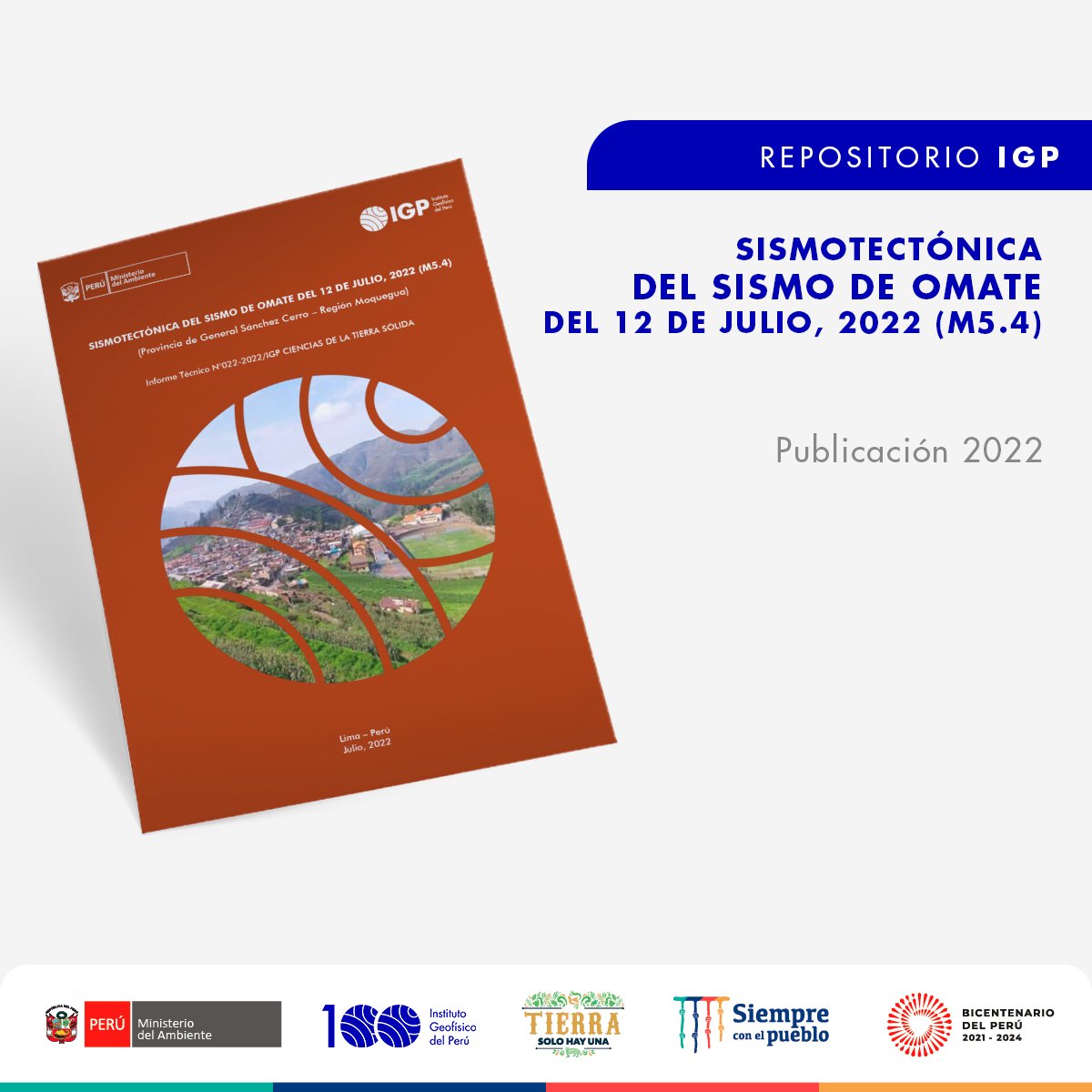 igp_peru's tweet photo. Compartimos el informe técnico Nº022-2022/IGP Ciencias de la Tierra Sólida sobre el #sismo ocurrido el día 12/07/2022 de magnitud M5.4, con epicentro a 41 km al oeste del distrito de #Omate (#Moquegua). ☝🏽
Encuéntralo aquí 👇🏽
https://t.co/0fjbCCTltZ https://t.co/to5IAz2vYP