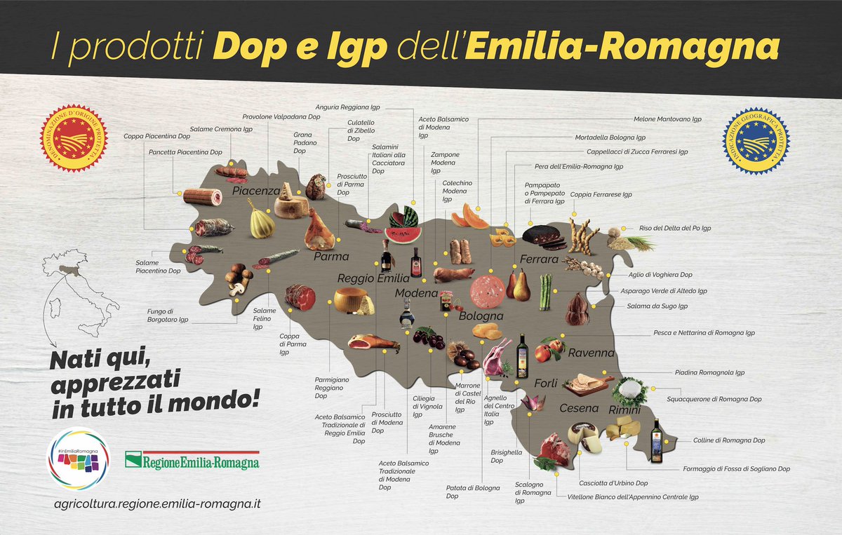 Left, #dop and #igp #EmiliaRomagna 2019 food map 2019. On the right, the 2021 map. Where have the #riverpo, the #viaemilia and the #adriaticsea gone? We need them for context! Please bring these vital elements back please and make Emilia Romagna great again <a href="/ERTourism/">inEmiliaRomagna</a> <a href="/RegioneER/">Regione Emilia-Romagna</a>