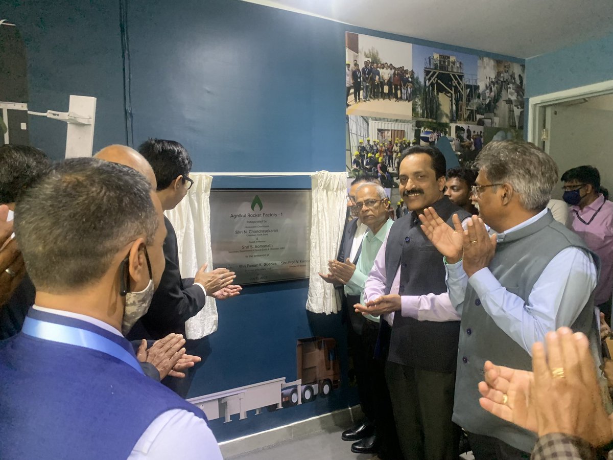 nanthakumarisha's tweet photo. Our Space tech startup Agnikul Cosmos has inaugurated India's first-ever facility to manufacture 3D-printed engines in Chennai. Named Rocket factor it was  by Tata Sons chairman N Chandrasekaran and Isro chairman S Somanath in the presence of Pawan Goenka IN-SPACe and prof-sathya https://t.co/vpbjNbAmbl