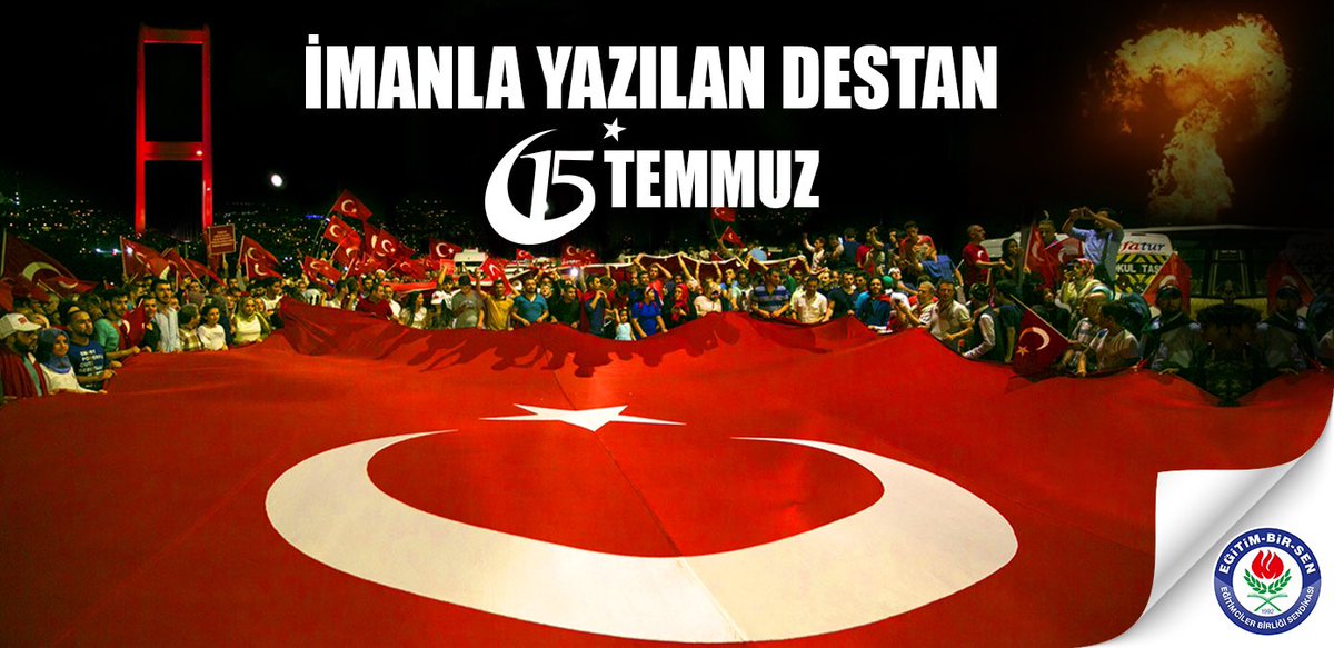 #15Temmuz, imkanın değil imanın zaferidir..

Darbeye karşı ilk gece sokağa çıkanlara, tanklara siper olanlara selam olsun.

251 Aziz vatan evladı şehidimize rahmet, hain darbecilere lanet olsun.

Fetö borsası açanlara, irtibat ve iltisakta sınır tanımayanlara da yazıklar olsun.