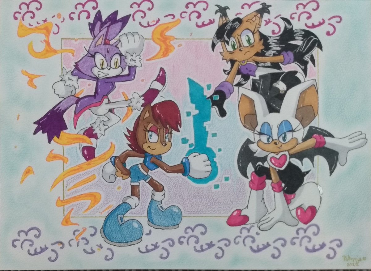 Girls!
#blazethecat
#sallyacorn
#nicolethelynx
#RougeTheBat 
#sonicfanart