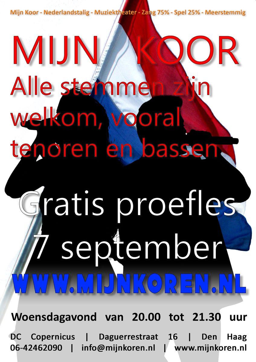 ajvdn's tweet photo. https://t.co/2nrk6vqDlW
Leuke optredens, uitdagende muziek, jaarlijks een nieuw thema en hard werken tijdens de wekelijkse repetities. 
Dat is Mijn #Koor.

#Proefles: Woensdag 7 september 2022.
20:00 - 21:30 uur in Dienstencentrum Copernicus
Daguerrestraat 16 https://t.co/kSxyInWnxR