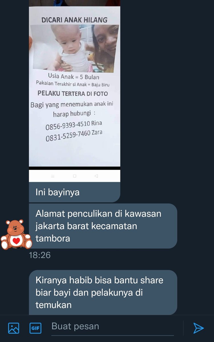 Twips do your Magic..!!
Bantu RT dan share di akun2 medsos yg klean punya ya 🙏
Agar anak nya segra ditemukan dan Penculik inih segra tertangkap
 Kabar terakhir berada di Tambora Jakbar...