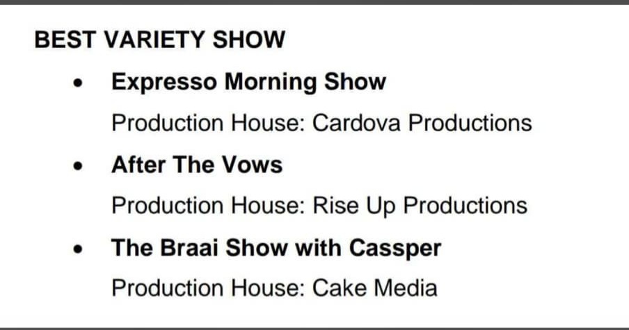 #TheBraaiShowWithCass is now SAFTA NOMINATED.  I THANK YOU