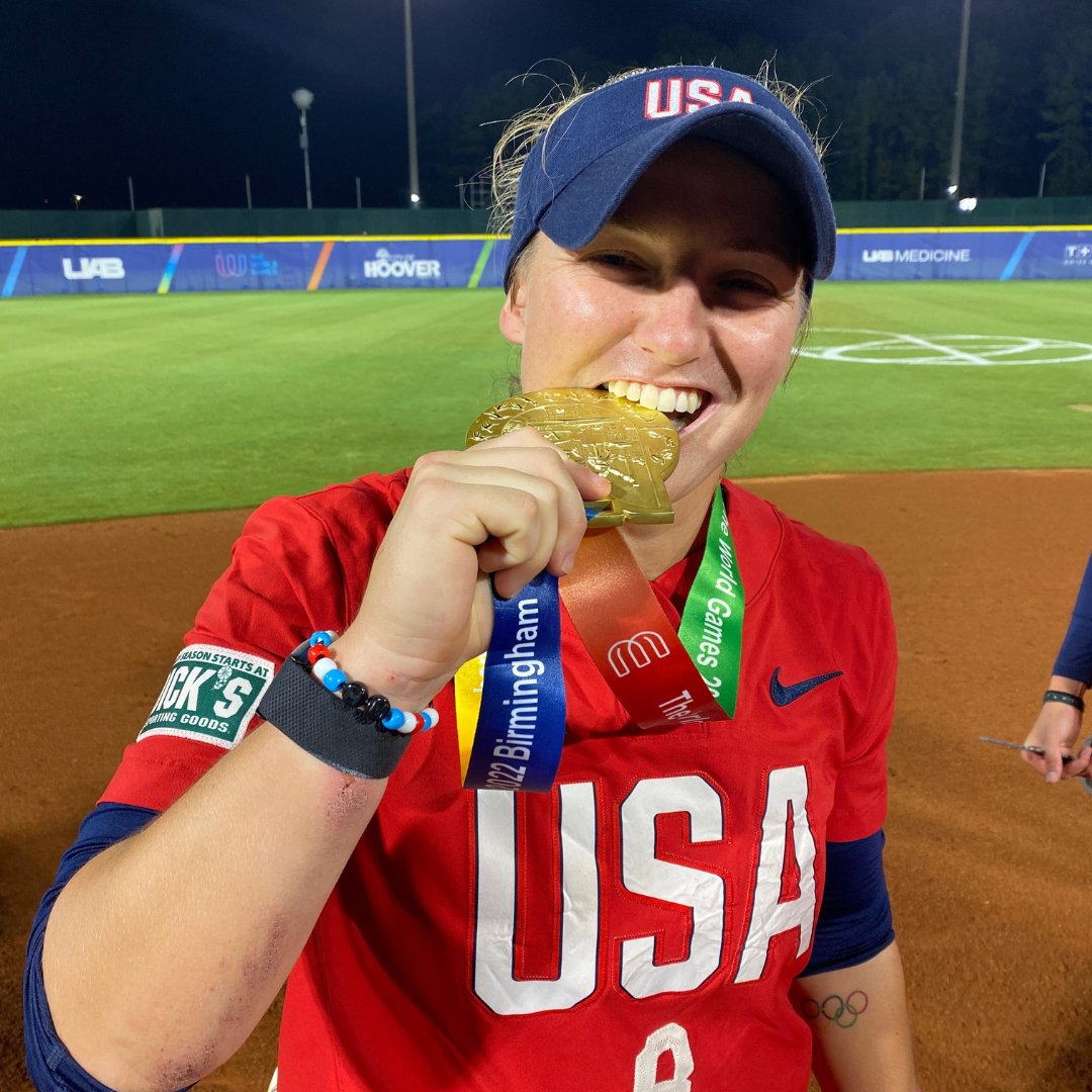 TWG2022's tweet photo. Victory tastes so sweet 🥇

Congrats to @hayliemac8, @MontanaFouts and Team USA 🇺🇸 Softball on their gold medal win!

#WitnessHistory #TWG2022 https://t.co/jeikp53epl