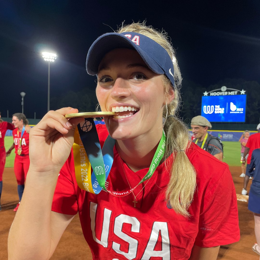 TWG2022's tweet photo. Victory tastes so sweet 🥇

Congrats to @hayliemac8, @MontanaFouts and Team USA 🇺🇸 Softball on their gold medal win!

#WitnessHistory #TWG2022 https://t.co/jeikp53epl