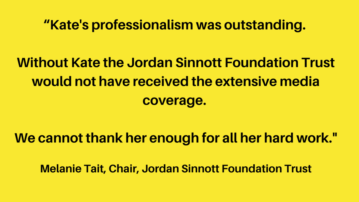 Wonderful to receive this testimonial from Melanie Tait, chair of <a href="/JSFTrust/">The Jordan Sinnott Foundation Trust.</a> &amp; an absolute pleasure to help celebrate this inspiring cause which aims to hep those facing barriers enjoy the benefits of grassroots sport. Read more at bit.ly/3Ob1tzA #PR #Charity #Grassroots