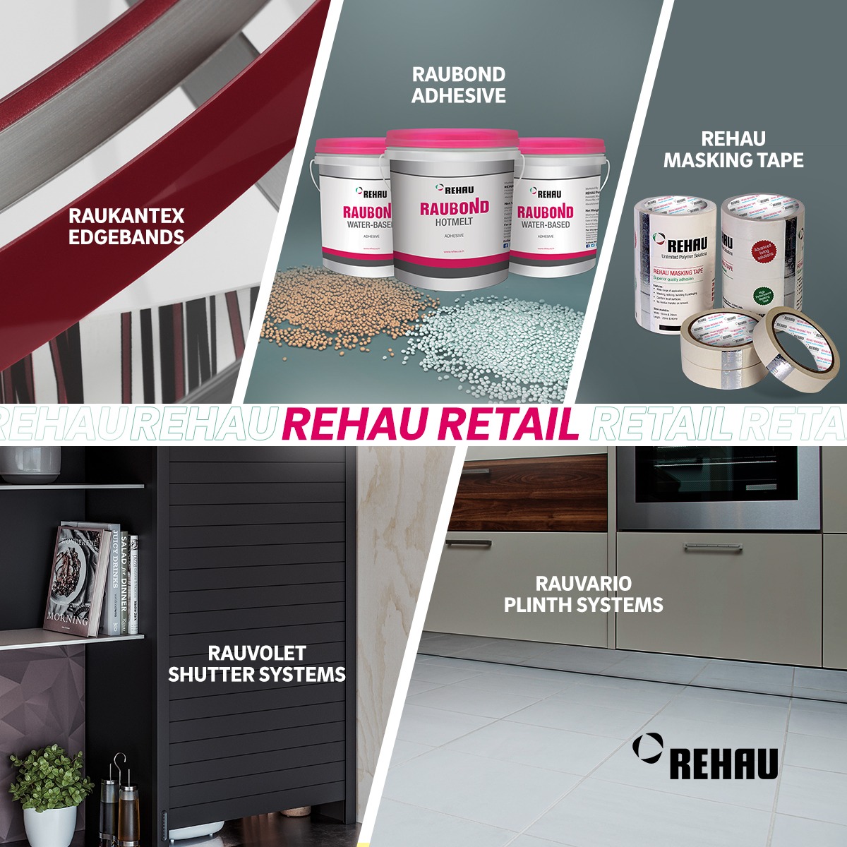 For REHAU's Retail Solutions, -Edgebands that match flawless surfaces and have a color scheme depending on the texture. Roller Shutter Systems for spaces that are optimized to look tidy and clean. -Platform-based systems that improve stability, safety, and security.
#rehauretail