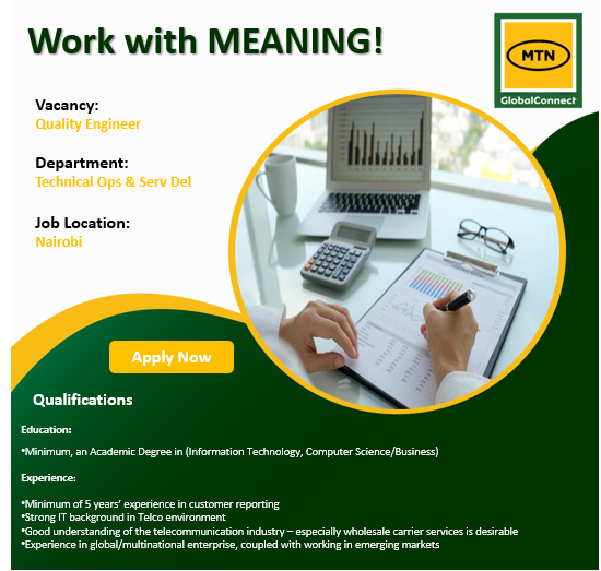 Are you looking for a new growth opportunity? We have an exciting job position in our Nairobi Office. Send your application to; hr.ke@mtn.com by 21st July 2022 before 5:00pm East African time.
For more details: mtnglobalconnect.co.ke/careers/vacanc…