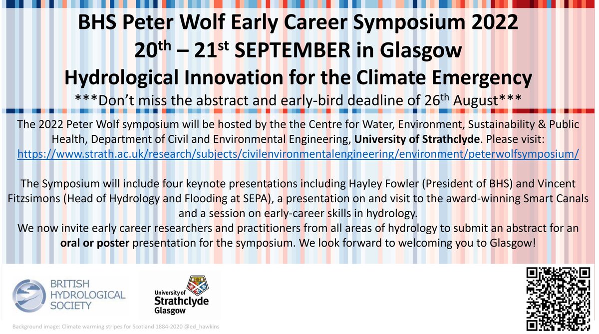 Are you a Early Career Hydrologist? Then join us at <a href="/UniStrathclyde/">University of Strathclyde</a> this September for the <a href="/britishhydrosoc/">British Hydrological Society</a> Symposium

📆 Don't miss the 26 Aug abstract deadline
📲 Register: strath.ac.uk/research/subje…
✅ Keynote talks by <a href="/VinFitzsimons/">vincent fitzsimons</a> <a href="/HayleyJFowler/">Prof Hayley J. Fowler</a> <a href="/DorisEWendt/">Doris Wendt</a> @Fireball_Pete