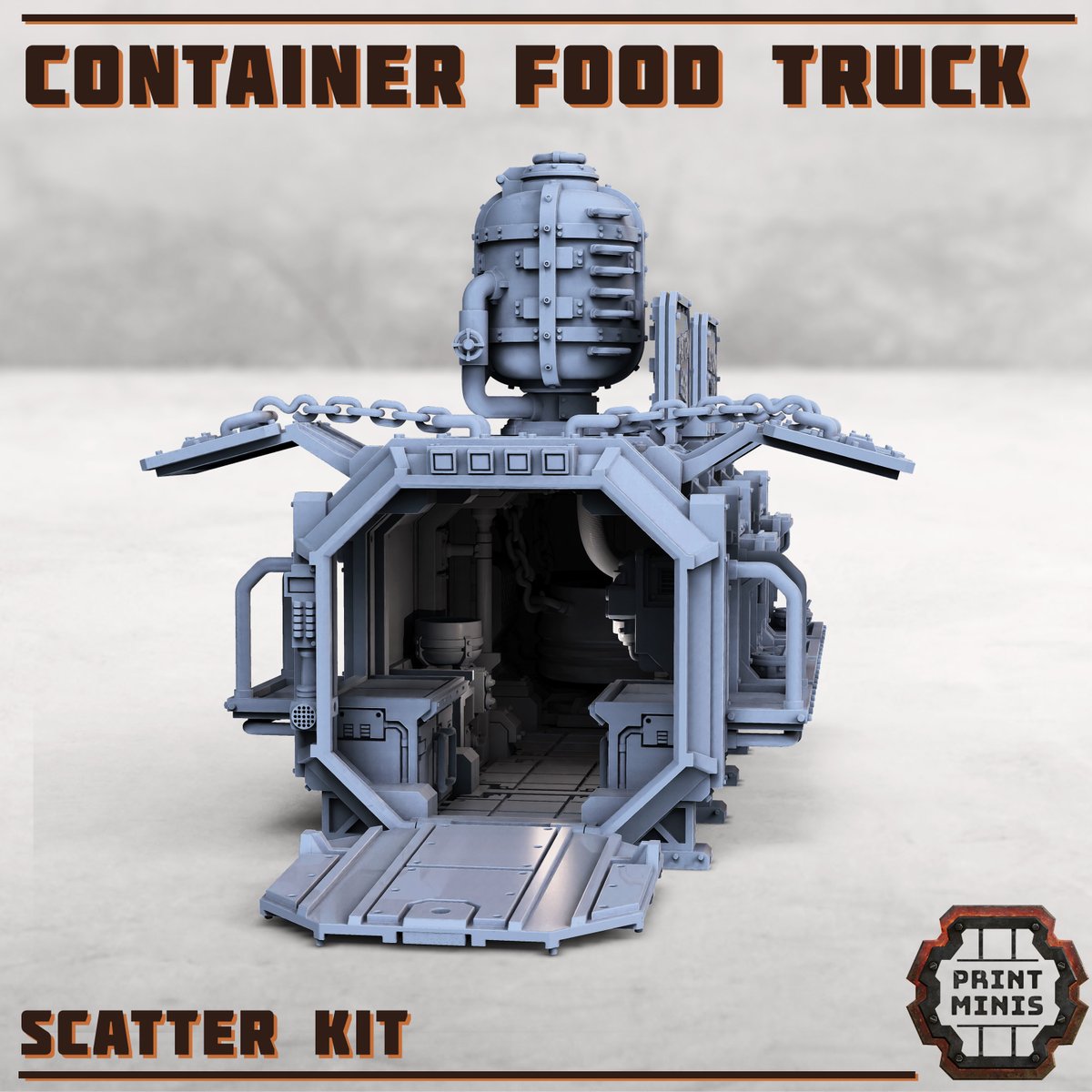 PrintMinis's tweet photo. Finished renders for the Container Food Truck kit :) Really happy with how this turned out!
> https://t.co/9y71uNN3py 
#necromunda #tabletopterrain #gamesworkshop #warhammer40k #wargaming #warmongers #tabletoprpg #3dprint #3dprinting #starfinder #starwars https://t.co/DYxHnNm3u1