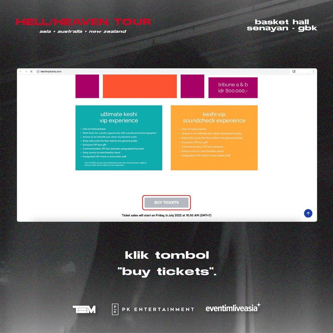 KESHI_INA's tweet photo. Guides on how to purchase keshi’s HELL/HEAVEN Tour 2022 Jakarta tickets; a thread

Tiket hanya dapat dibeli melalui website https://t.co/93LgTW9OMx pkl 10.00 WIB besok (Jumat, 15 Juli 2022)

(1/2)

via : @TEMGMT, @PK_ent_id, @EventimLiveAsia 

#HHJakarta #keshi #keshimusic https://t.co/1xm5BXT7ZQ