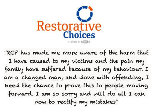 Some great #feedback Rebecca received after an offender completed the #Restorative #Choices #Programme in HMP #Doncaster. @HMPDoncaster @RJCouncil @AssocPCCs @SYPCC  @RestorativeSY @syptweet @RJAPPG