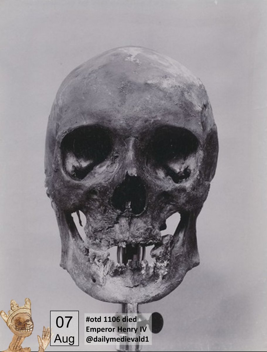 #otd 1106 died emperor Henry IV. He was buried several times, before he found his final resting place in Speyer cathedral. This (german) thread offers some details: twitter.com/3mKa1/status/1… Pic.: The emperor's skull (reference in thread) #medievaldeath #medievaltwitter