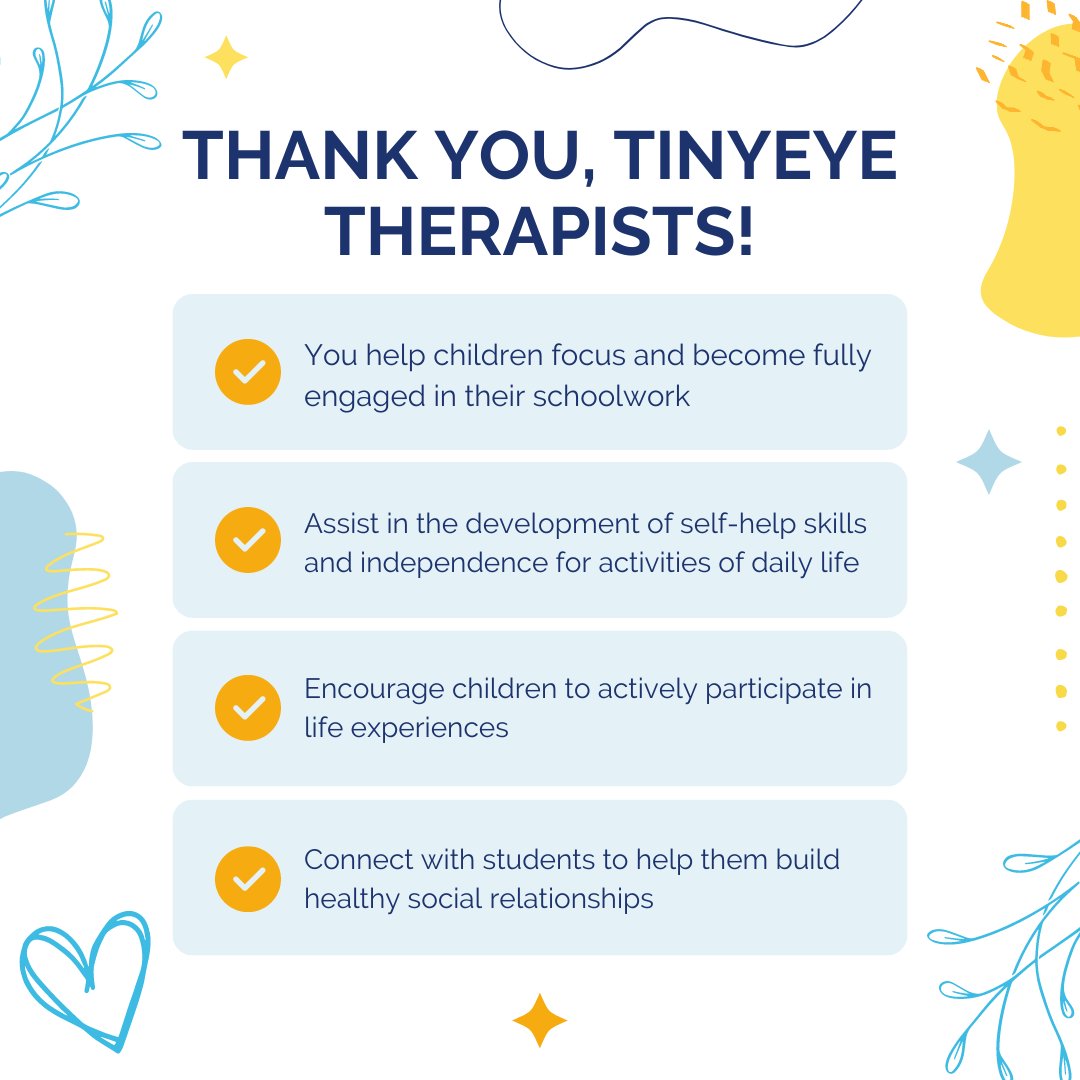 TinyEYETherapy's tweet photo. Dear TinyEYE Therapists, thank you for another year of #GrowingSmiles #MendingSpirits and #EngagingChildrenInTheirLives 🤩 #telehealth #teletherapy #specialeducation #speechtherapy #mentalhealth #occupationaltherapy #SLPeeps #OTalk #TinyEYE #TinyEYETherapyServices https://t.co/ltz9oX7vnv
