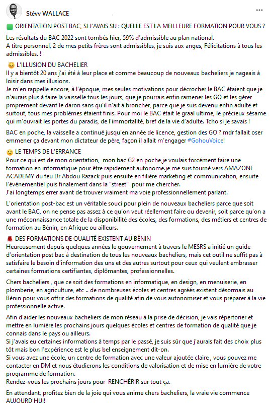 StevyWallace's tweet photo. Si vous n'y prenez pas garde, après l'obtention du BAC vous pouvez perdre des années avant de trouver votre voie professionnellement.
Je mettrai en lumière quelques formations, écoles utiles pour nos bacheliers les prochains jours.
Parce que SI j'avais SU, j'aurais gagné en temps https://t.co/67PKX37dtv