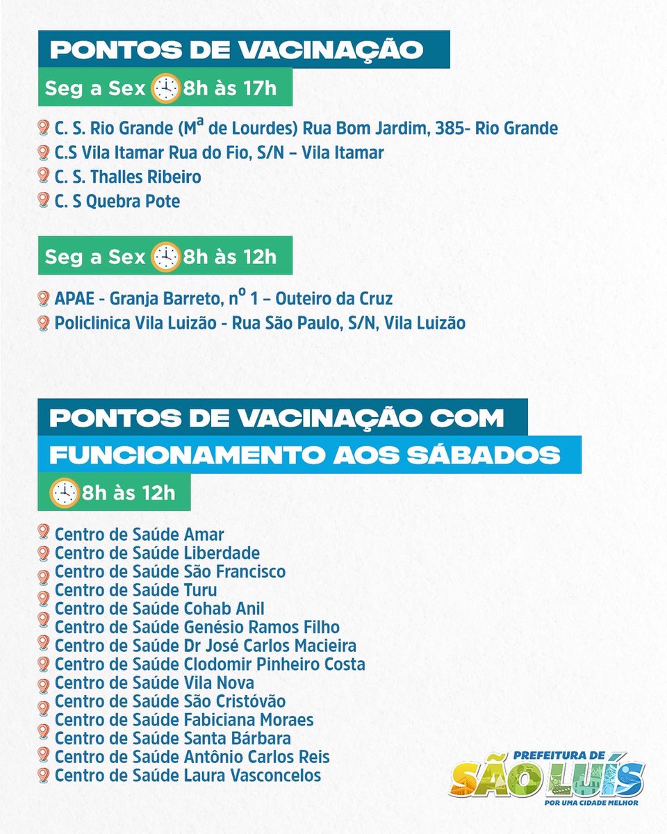 PrefeituraSL's tweet photo. 👏🏽 São ➕ de 6️⃣0️⃣ pontos disponíveis. Então, vá em qualquer um dos nossos postos de vacinação e apresente: documento oficial com foto e o cartão de vacinação. 😉
#PrefeituraDeSaoLuis
#PorUmaCidadeMelhor
#Semus https://t.co/T1f7abQCze